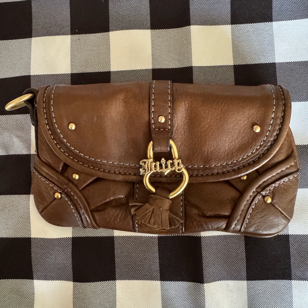Juicy Couture Brown Leather Wristlet / Wallet  Y2K Vintage